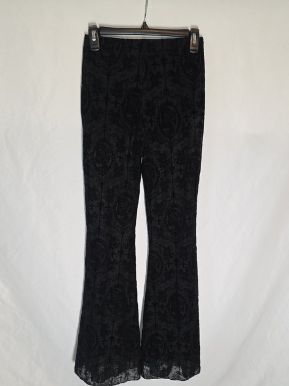 Black Burnout Velvet Laced  Goth Flared Bottom with Subtle Pattern - Picture 2 of 16